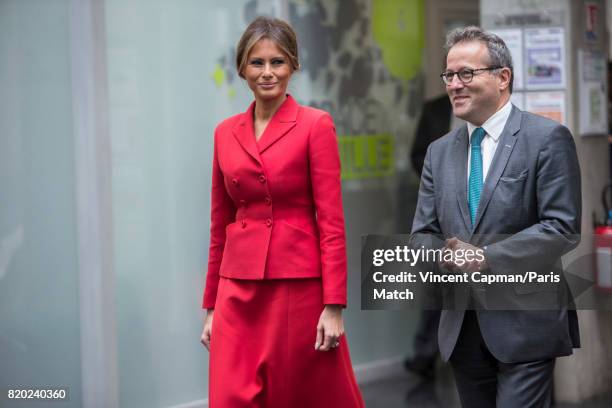 First lady to the US President Donald Trump, Melanie Trump and Martin Hirsch visit Necker Hospital. Photographed for Paris Match on July 13, 2017 in...