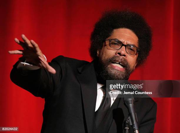 Professor and Social Activist Cornell West introduces Presidential Candidate Barack Obama during a campaign fundraiser held at the Apollo Theater on...