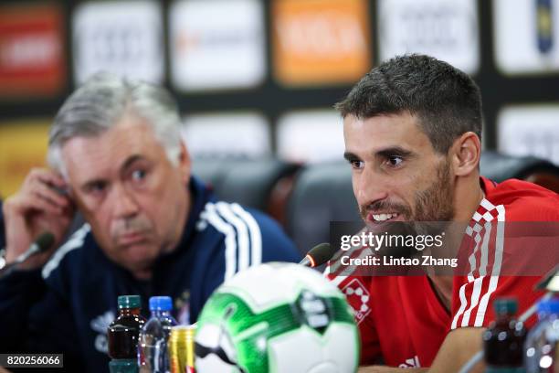 Javi Martinez of Bayern Muenchen attends the a press conference ahead of the 2017 International Champions Cup football match between AC milan and...