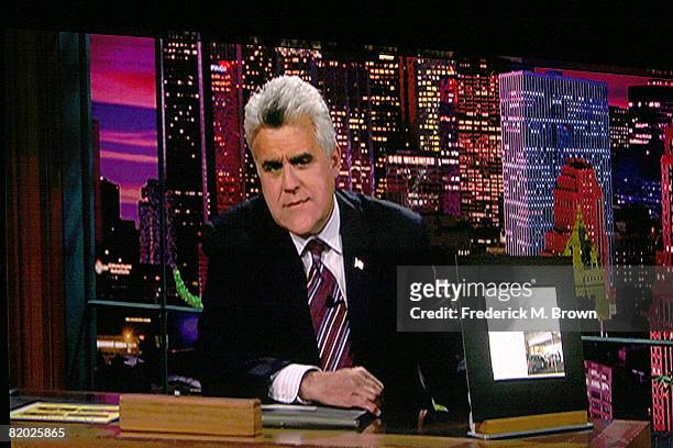 The Tonight Show with Jay Leno footage is shown during the NBC Universal portion of the Television Critics Association Press Tour held at the Beverly...