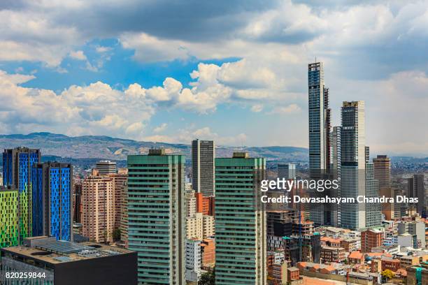 bogota colombia: high angle view of modern buildings in downtown bogota including bd bacata, the tallest building in the country - bogota stock pictures, royalty-free photos & images