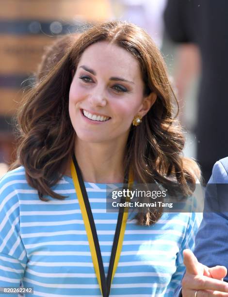 Catherine, Duchess of Cambridge after participating in a rowing race between the twinned town of Cambridge and Heidelberg on day 2 of their official...
