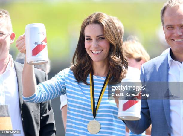 Catherine, Duchess of Cambridge after participating in a rowing race between the twinned town of Cambridge and Heidelberg on day 2 of their official...