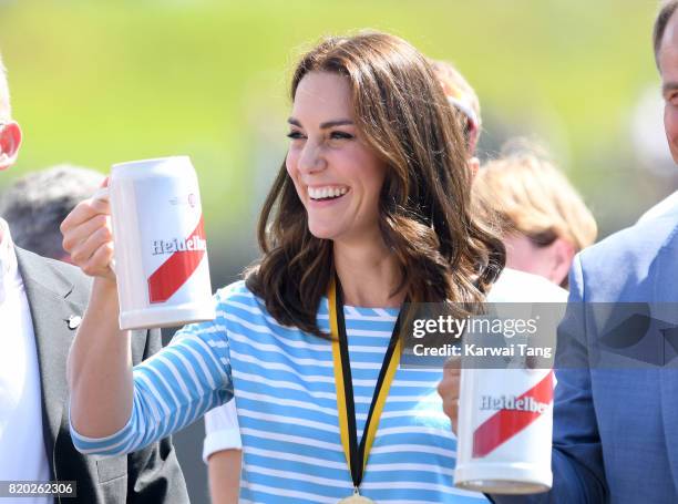 Catherine, Duchess of Cambridge after participating in a rowing race between the twinned town of Cambridge and Heidelberg on day 2 of their official...