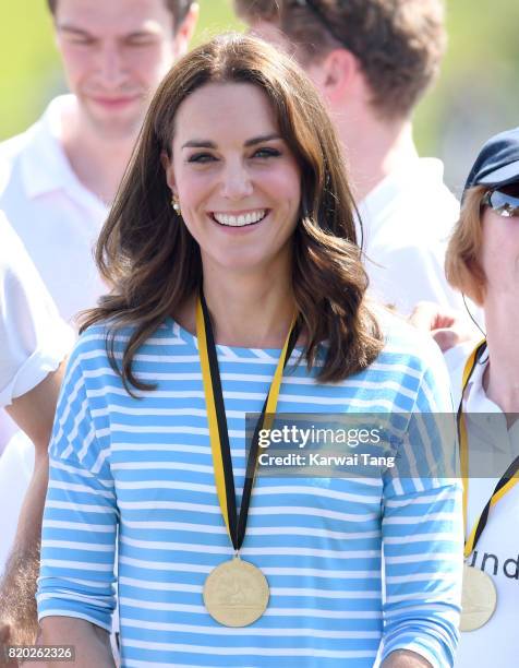 Catherine, Duchess of Cambridge after participating in a rowing race between the twinned town of Cambridge and Heidelberg on day 2 of their official...