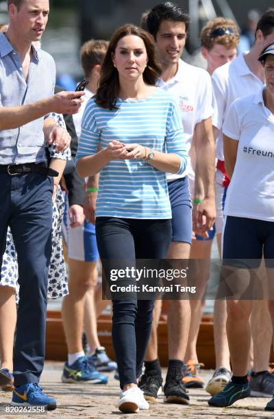 Catherine, Duchess of Cambridge after participating in a rowing race between the twinned town of Cambridge and Heidelberg on day 2 of their official...