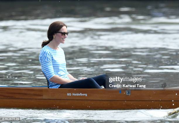 Catherine, Duchess of Cambridge participates in a rowing race between the twinned town of Cambridge and Heidelberg and against Prince William, Duke...