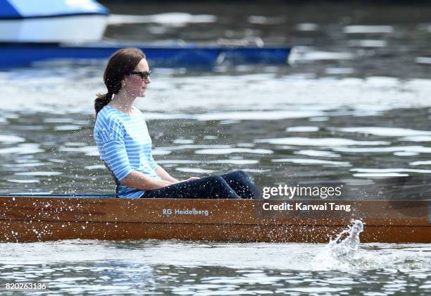 Catherine, Duchess of Cambridge participates in a rowing race between the twinned town of Cambridge and Heidelberg and against Prince William, Duke...