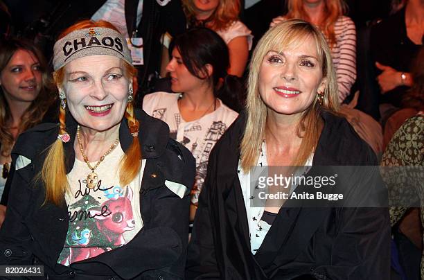 Vivienne Westwood and Kim Cattrall attend the Vivienne Westwood Anglomania ready-to-wear fashion show during the spring/summer 2009 Mercedes Benz...