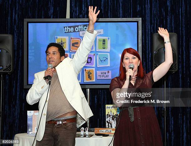 Actor Oscar Nunez and actress Kate Flannery speak during the NBC Universal portion of the Television Critics Association Press Tour held at the...
