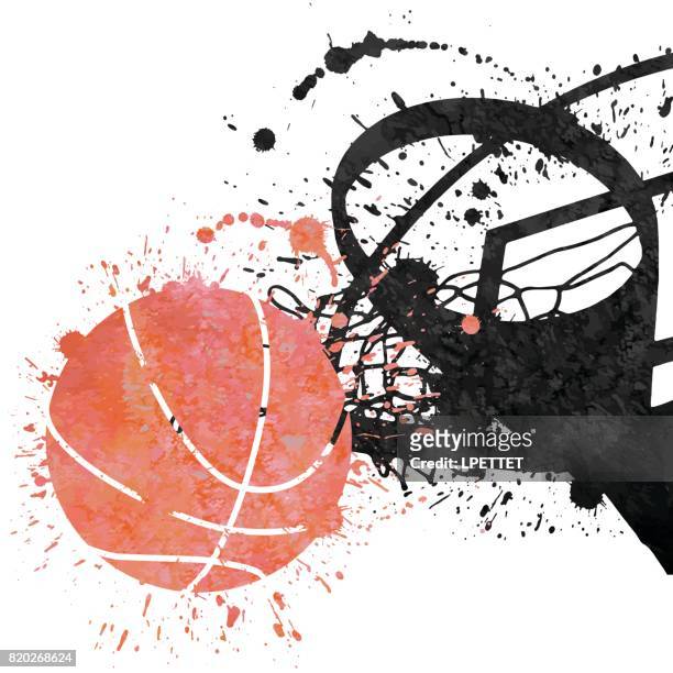 stockillustraties, clipart, cartoons en iconen met basketbal - watercolour orange and black