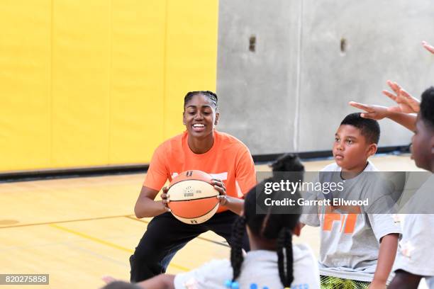 Tiffany Hayes of the Atlanta Dream participates during the WNBA Fit Clinic presented by Kaiser Permanente as part of the 2017 WNBA All-Star at the...