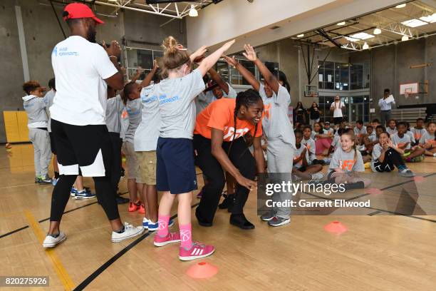 Tiffany Hayes of the Atlanta Dream participates during the WNBA Fit Clinic presented by Kaiser Permanente as part of the 2017 WNBA All-Star at the...