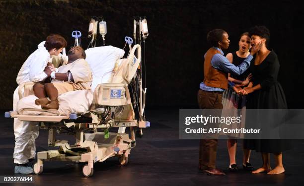 Actrors Marianne Crebassa , Russell Thomas , Jeanine De Bique , Christina Gansch , Golda Schultz are pictured at the rehearsal of Wolfgang Amadeus...