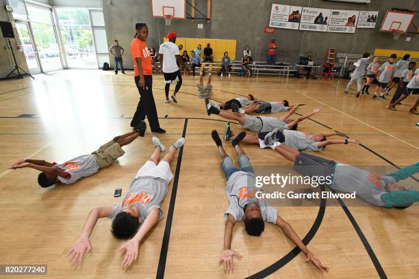 Tiffany Hayes of the Atlanta Dream during the WNBA Fit Clinic presented by Kaiser Permanente as part of the 2017 WNBA All-Star at the Boys and Girls...