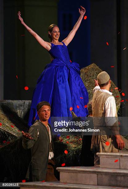 Sophie von Kessel , 'Paramour' performs on stage during the rehearsal of 'Jedermann' 'Everyman' of Hugo von Hofmannsthal on July 21, 2008 in...
