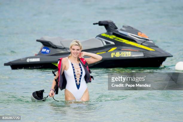 Ashley Louise James is seen at Hard Rock Hotel Ibiza at the presentation of the Global Gift Beach Party on July 21, 2017 in Ibiza, Spain.