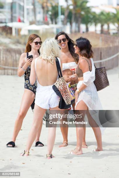 Lucy Mecklenburgh and Ashley Louise James are seen at Hard Rock Hotel Ibiza at the presentation of the Global Gift Beach Party on July 21, 2017 in...