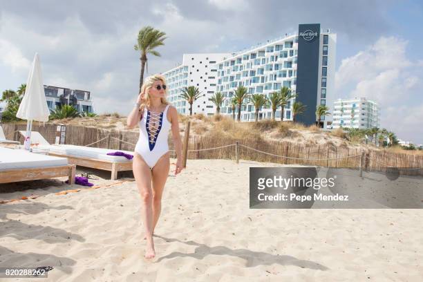 Ashley Louise James is seen at Hard Rock Hotel Ibiza at the presentation of the Global Gift Beach Party on July 21, 2017 in Ibiza, Spain.