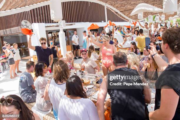 Lucy Mecklenburgh, Oliver Cheshire, Pixie Lott and Ashley Louise James are seen at Hard Rock Hotel Ibiza at the presentation of the Global Gift Beach...