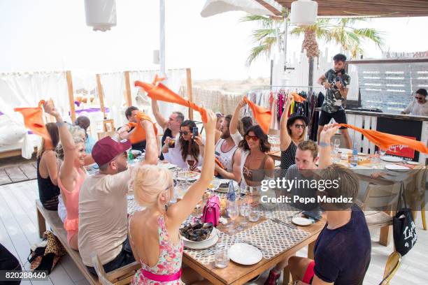 Lucy Mecklenburgh, Oliver Cheshire, Pixie Lott and Ashley Louise James are seen at Hard Rock Hotel Ibiza at the presentation of the Global Gift Beach...