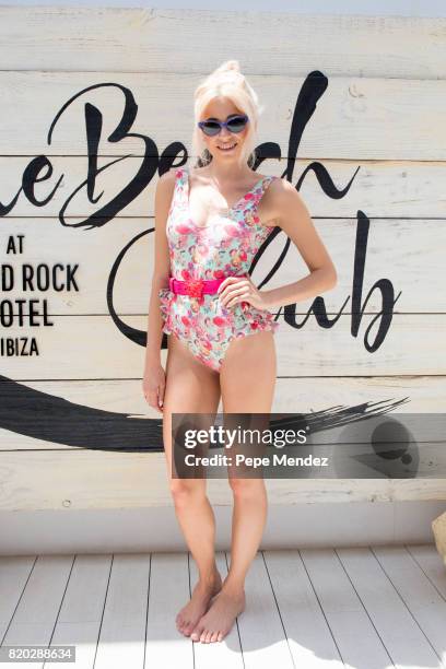Pixie Lott is seen at Hard Rock Hotel Ibiza at the presentation of the Global Gift Beach Party on July 21, 2017 in Ibiza, Spain.