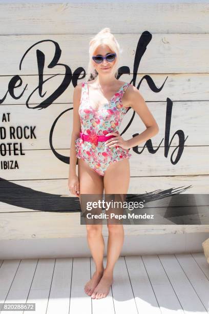 Pixie Lott is seen at Hard Rock Hotel Ibiza at the presentation of the Global Gift Beach Party on July 21, 2017 in Ibiza, Spain.