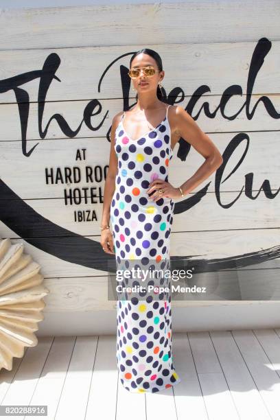 Alesha Dixon is seen at Hard Rock Hotel Ibiza at the presentation of the Global Gift Beach Party on July 21, 2017 in Ibiza, Spain.