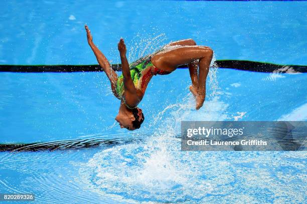 Rene Robert Prevost and Isabelle Rampling of Canada compete during the Synchronised Swimming Mixed Duet Free, preliminary round on day eight of the...