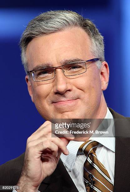Co-host Keith Olbermann of "Sunday Night Football" speaks during the NBC Universal portion of the Television Critics Association Press Tour held at...