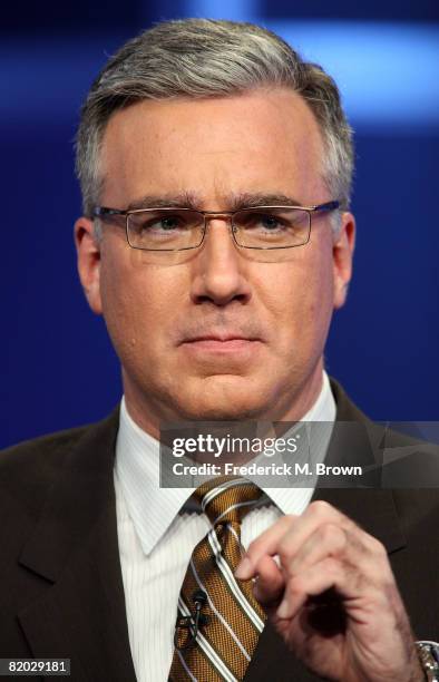 Co-host Keith Olbermann of "Sunday Night Football" speaks during the NBC Universal portion of the Television Critics Association Press Tour held at...