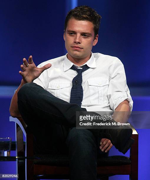 Actor Sebastian Stan of "Kings" speaks during the NBC Universal portion of the Television Critics Association Press Tour held at the Beverly Hilton...