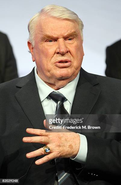 Game analyst John Madden of "Sunday Night Football" speaks during the NBC Universal portion of the Television Critics Association Press Tour held at...