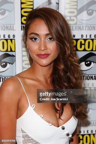 Lindsey Morgan attends "The 100" press line at Comic-Con International 2017 on July 21, 2017 in San Diego, California.