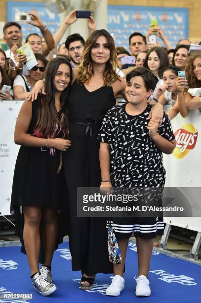 Jolanda Renga, Ambra Angiolini and Leonardo Renga attend Giffoni Film Festival 2017 Day 8 Blue Carpet on July 21, 2017 in Giffoni Valle Piana, Italy.