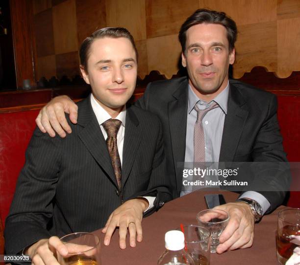 Actors Vincent Kartheiser and Jon Hamm attend the Second Season Of 'Mad Men' premiere after party held on July 21, 2008 in Hollywood, California.