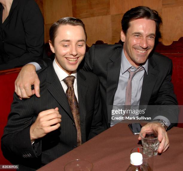 Actors Vincent Kartheiser and Jon Hamm attend the Second Season Of 'Mad Men' premiere after party held on July 21, 2008 in Hollywood, California.