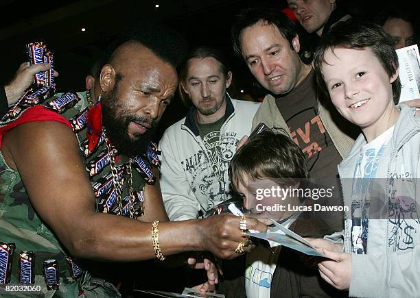 Television personality Mr T signs autographs during a promotional tour for Snickers at the Crown Entertainment Complex on July 22, 2008 in Melbourne,...