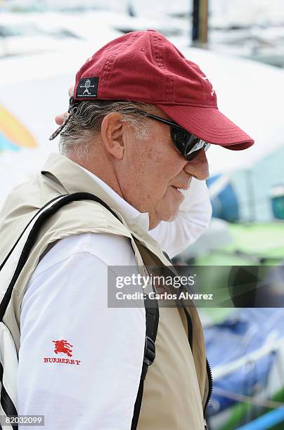 King Juan Carlos of Spain on board of 'Bribon' during the first day of The 14th Breitling Sailing Cup on July 22, 2008 in Palma de Mallorca, Spain.