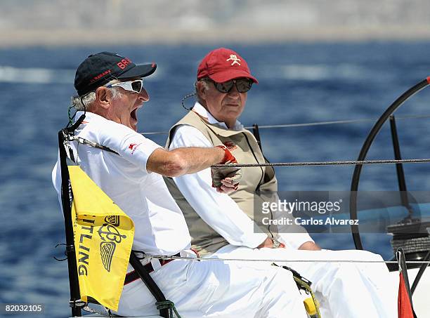 King Juan Carlos of Spain on board of 'Bribon' during the first day of The 14th Breitling Sailing Cup on July 22, 2008 in Palma de Mallorca, Spain.