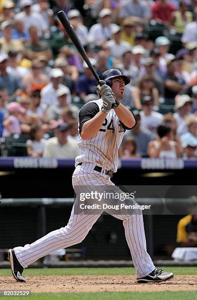 Third baseman Ian Stewart of the Colorado Rockies takes an at bat against the Pittsburgh Pirates at Coors Field on July 20, 2008 in Denver, Colorado....