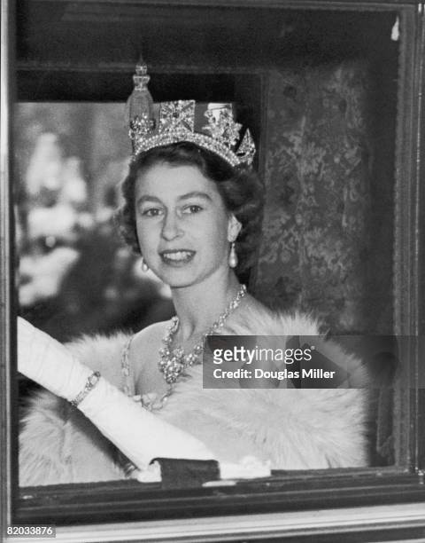 Queen Elizabeth II on her way to her first State Opening of Parliament as monarch, 4th November 1952.
