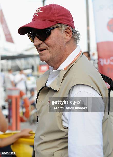 King Juan Carlos of Spain prepares to board the yacht 'Bribon' during the first day of The 14th Breitling Sailing Cup on July 22, 2008 in Palma de...