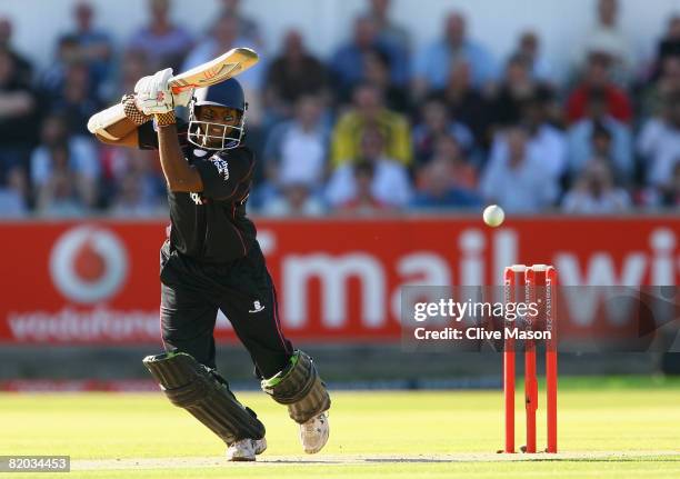 Shivnarine Chanderpaul of Durham Dynamos in action during the Twenty20 Cup quarter final match between Durham Dynamos and Glamorgan Dragons at...