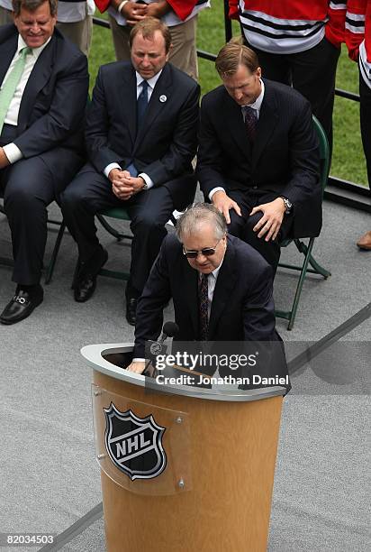 Jim Devellano, Senior Vice President of the Detroit Red Wings and Detroit Tigers, speaks at the NHL Winter Classic 2009 press conference on July 22,...