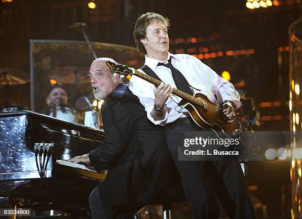 Exclusive* Billy Joel and Sir Paul McCartney perform during the "Last Play at Shea" at Shea Stadium on July 16, 2008 in Queens, NY.