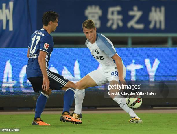 Andrea Pinamonti of FC Internazionale in action during the pre-season friendly match between FC Internazionale and FC Schalke 04 at Olympic Stadium...