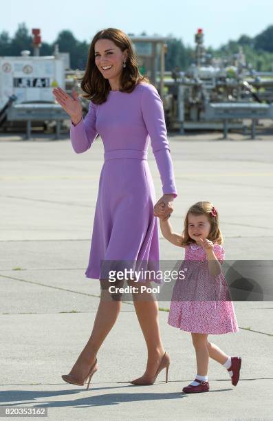 Princess Charlotte of Cambridge and Catherine, Duchess of Cambridge depart from Hamburg airport on the last day of their official visit to Poland and...