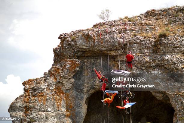 Fans watch during stage 19 of the 2017 Le Tour de France, a 222.5km stage from Embrun to Salon-de-Provence on July 21, 2017 in Embrun, France.