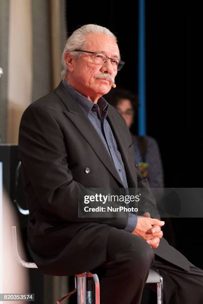 Edward James Olmos attends Platino Awards 2017 press conference on July 21, 2017 in Madrid, Spain.